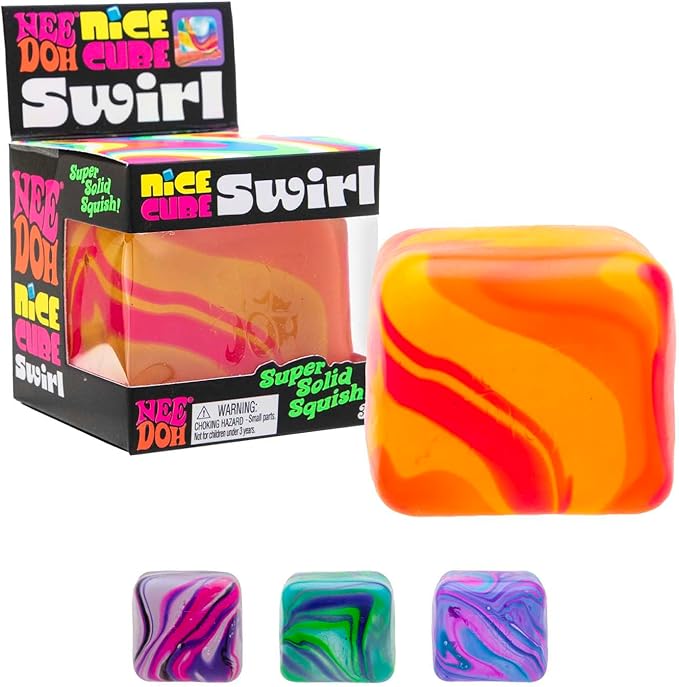 Schylling NeeDoh Nice Cube Swirl – Sensory Toy with a Super Solid Squish – Unique, Swirling Color Blend – Color May Vary (1 Per Pack)